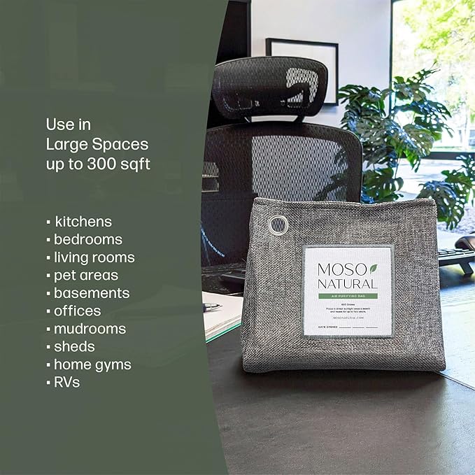 Moso Natural Air Purifying Bag 600g (3 Pack) Premium Bamboo Charcoal Odor Absorber | Pet Odor Eliminator for Home | Room Deodorizer for Large Spaces, Bedroom, Kitchen, Basement | Charcoal Bags
