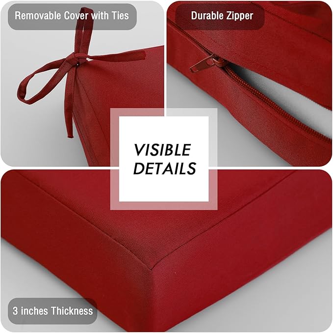 idee-home Outdoor Bench Cushion Waterproof, Bench Cushions for Outdoor Furniture, Patio Porch Swing Replacement Seat Pad with Ties for Garden Backyard, 45 x 18 Inch Red