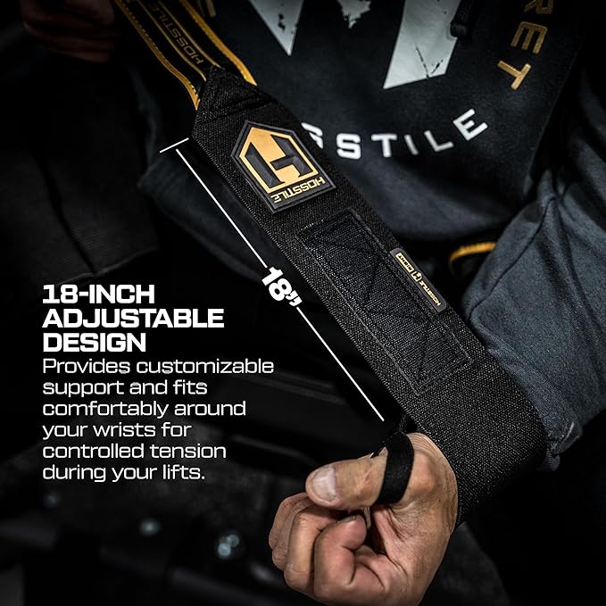HOSSTILE Heavy Duty Wrist Support Wraps (Pair) – 18" Firm Joint Support, Durable Elastic, Extra-Strong Thumb Loop, Adjustable Hook and Loop Fastener, Powerlifting, Bodybuilding, Crossfit