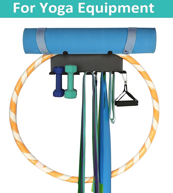 Multi-Purpose Gym Storage Rack Resistance Bands Holder Home Gym Accessories Storage Fitness Bands Rack Heavy Duty Hooks for Resistance Bands, Straps, Jump Ropes, Foam Rollers, Chains