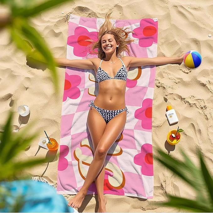JML Personalized Beach Towel with Name, Custom Flower Beach Towel, Customized Microfiber Pool Towel, Quick Dry & Absorbent Swim Towel for Adult,Anniversary, Birthday, Summer Holiday,Vacation