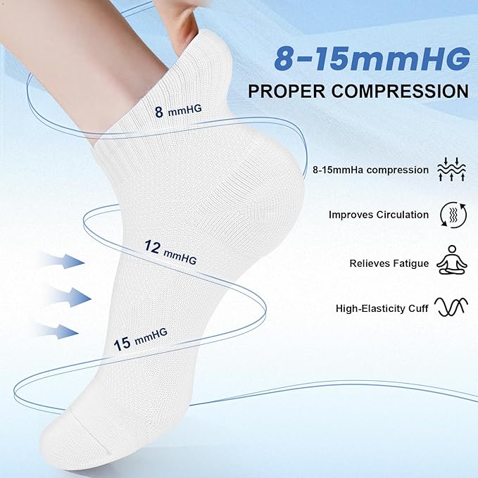 DHSO 7 Pairs Cushioned Ankle Compression Socks for Women Plantar Fasciitis Running Wicking Socks with Arch Support