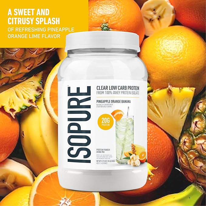 Isopure 100% Pure Whey Isolate Protein Powder Infusions, Lactose Free, Gluten Free, Naturally Flavored, Pineapple Orange Banana, 20g Protein Per Serving, 1.9 Lb, 36 Servings