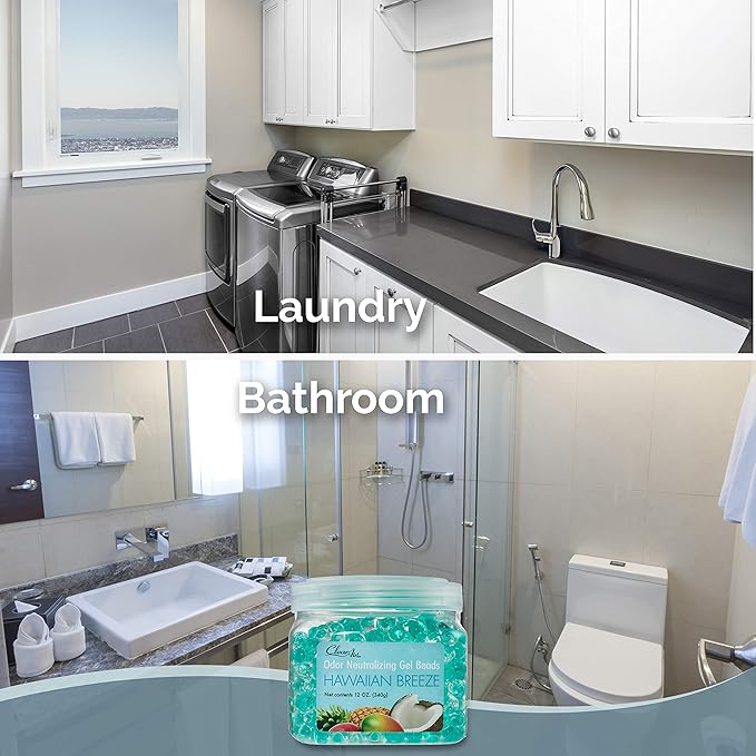 Clear Air Odor Eliminator Gel Beads - 12 oz, Pack of 2 - Air Freshener Made with Essential Oils - Eliminates Odors in Bathrooms, Cars, Boats, RVs & Pet Areas - Hawaiian Breeze Scent