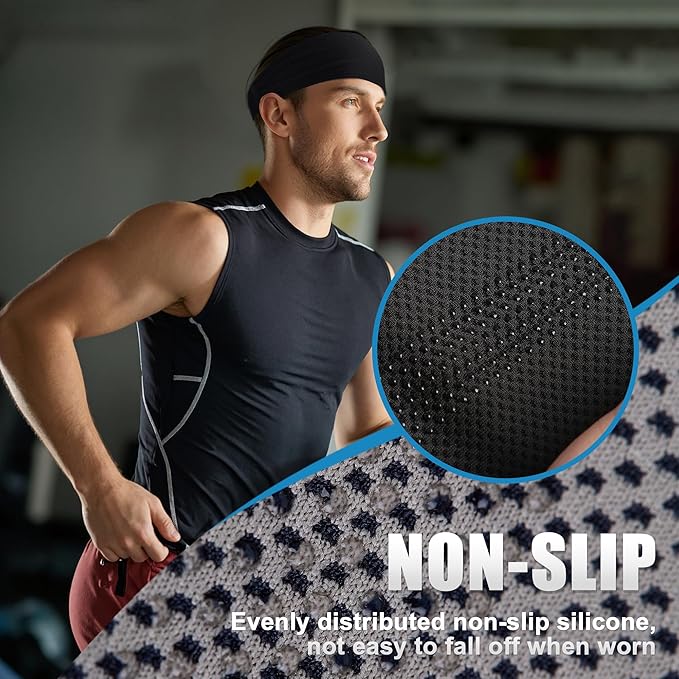 Sukeen Cooling Sports Headbands for Men: Instant Cooling Moisture Wicking Sweatbands Non-Slip, Quick-Dry Elastic Fabric Mens Headband for Gym Running Tennis Training Workout