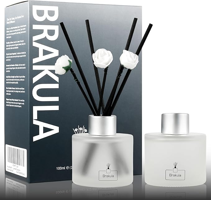 Brakula 2 Pack Reed Diffuser Set, Sandalwood Rose Scented, Home Fragrance with 14 Sticks Bathroom Decor, Reed diffusers for Home 6.76 fl oz (Sandalwood Rose)