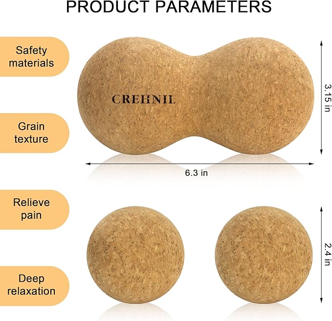 Natural Cork Peanut Massage Ball Roller Trigger Point Myofascial Release Double Lacrosse Massage Set