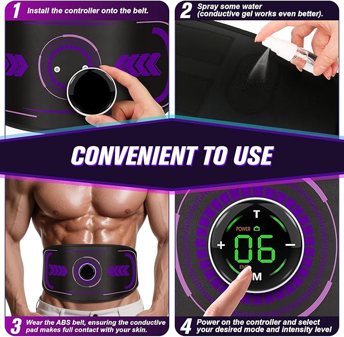 Electronic Muscle Stimulator with TENS & PMS, Ab Belt Stimulator Muscle Toner, Abdominal Fitness Trainer for Home