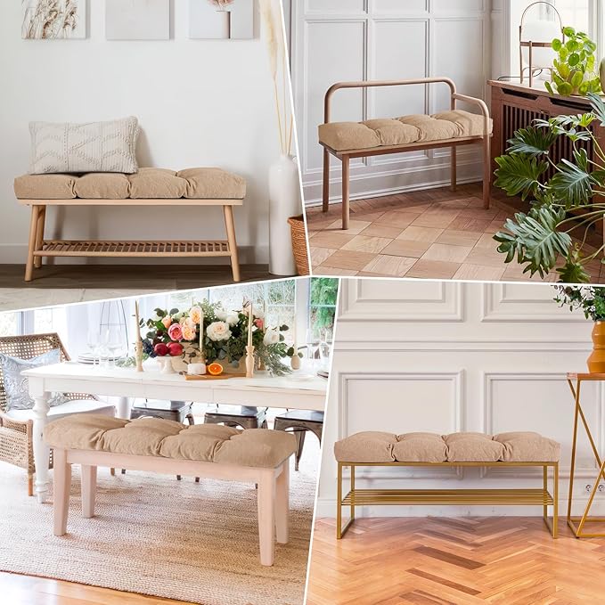 Bench Cushion 45 Inch - Polyester Brushed, High-Density Foam, Non-Slip Bottom, Soft Durable Indoor Tufted Long Seat Cushion for Window Garden Furniture (Light Brown, 45x18x4 Inch)