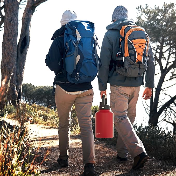 1 Gallon Water Bottle Insulated(Cold for 48 Hrs),BPA Free&Leak Proof,128oz Stainless Steel Water Jug,Big thermo,Large Water Bottle with Handle for Gym,Hiking,Camping&Travel,Red