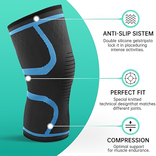 Compression Knee Brace for Women & Men, 2-Pack Knee Brace for Sports, Running, Weightlifting, Arthritis, Meniscus Tear, ACL, Hiking, Recovery Support & Fitness(Black,X-Large)