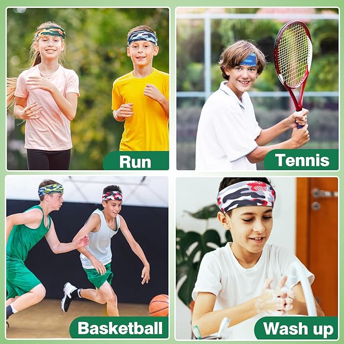 Sweatbands for Kids - Non Slip Breathable Kids Athletic Sweatband Football Headband for Boys Girls 4 5 6 7 8 9 10 Years Gifts, Milk Silk Elastic Sweat Absorbing Hairband for Basketball Soccer Baseball