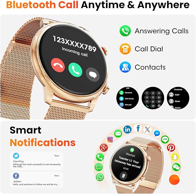 Hwagol Smart Watches for Women Android Phones iPhone Compatible(Bluetooth Call),1.39'' Round Sports Watch Fitness Tracker Heart Rate/SpO2/Sleep Monitor,Pedometer