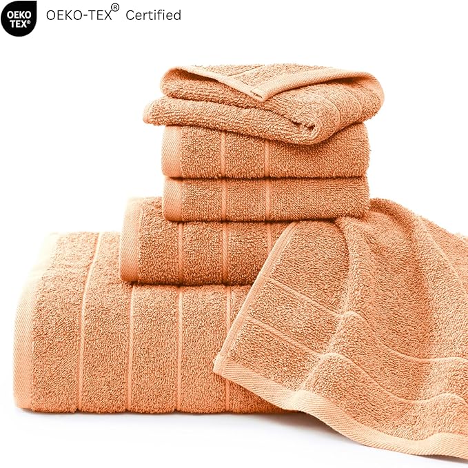 Casa Platino 100% Cotton Bathroom Towel Set - 12 Pc - Ringspun, Quickdry, Super Soft & Highly Absorbent - 4 Large Bath Towels, 4 Washcloths, 4 Hand Towel - Pre Shrunk & Fade Resistant - Peach Fuzz