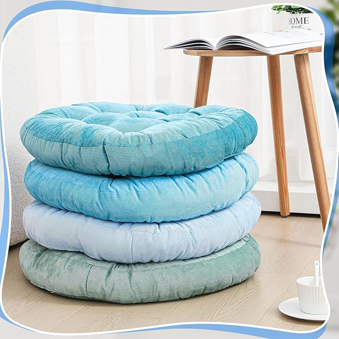 Jerify Floor Pillow Cushions 22 x 22 Inch Round Square Large Meditation Floor Pillow for Classroom Adult Meditation Picnic Party Cushion for Seating Gift Christmas(Round,Cold Colors,4 Pcs)