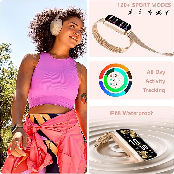 Health Fitness Tracker, Smart Watch with 24/7 Heart Rate and Blood Pressure Monitor, Activity Tracker with Blood Oxygen, 120 Sport Mode Waterproof Sleep Tracker for Women Men (Pink Gold)