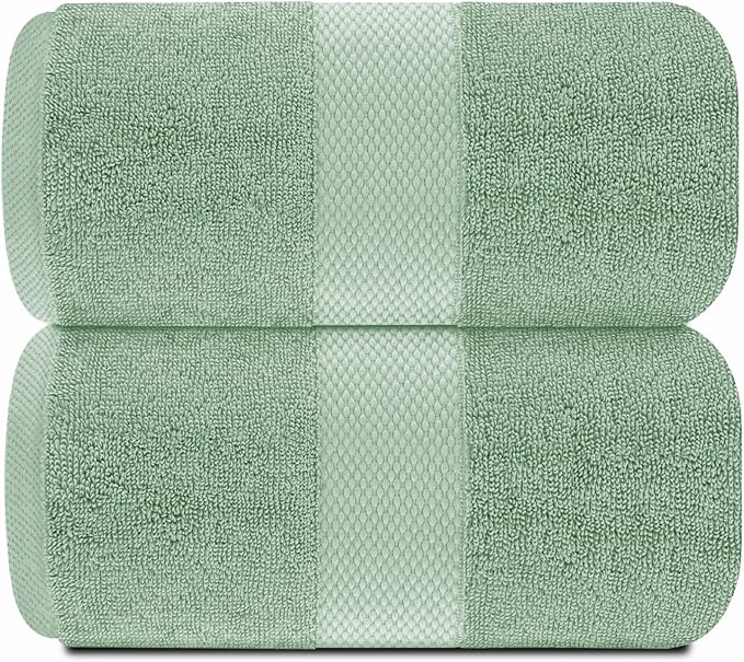 White Classic Luxury Bath Sheet Towels Extra Large | Highly Absorbent Hotel spa Collection Bathroom Towel | 35x70 Inch | 2 Pack (Green)
