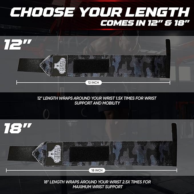 Bear Grips Wrist Wraps for Weightlifting | Weight Lifting Wrist Straps for Weightlifting | Extra Strength Gym Wrist Wraps | Two Wrist Wrap Per Pack | 12” & 18” | Lifting Wrist Wraps for Men & Women