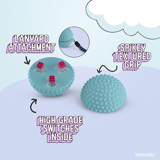 Round Spiked Sensory Fidget Clicker, Tactile Stimming Device with Mechanical Clicky Switches, Lanyard Attachment, Ideal for Pain Stim, ADHD, Autism & Stress Relief (Blue, Large)