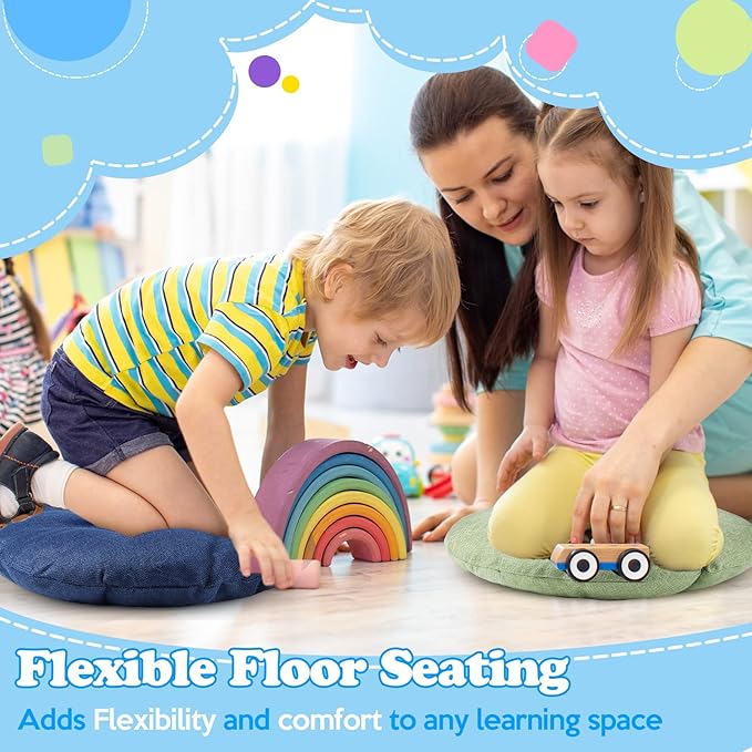 Fumete 8 Pcs 16 Inch Round Floor Cushions for Kids and Toddlers, Flexible Seating Classroom Furniture Floor Pillow for Home, Daycare, Preschool, Yoga and Meditation (Stylish)