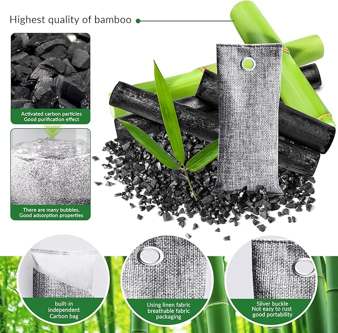 4 Pack charcoal odor absorber,Bamboo Charcoals Air Purifying Bag Charcoals Deodorizer Eliminator for Strong Odors in Car, Closet, Shoe, Basement (75G*4 Pack Beige, Unscented)