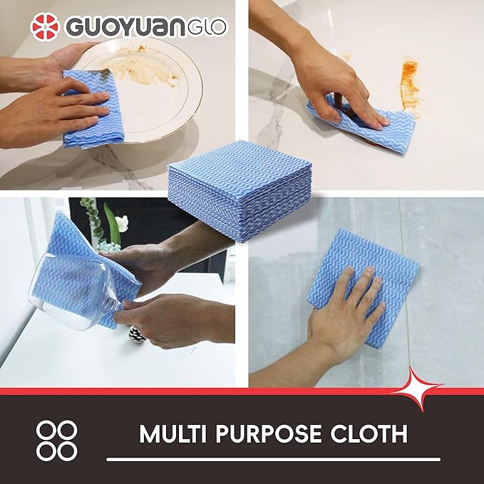 Disposable Cleaning Cloths Reusable Dsih Cloths for Kitchen Disposable Dish Rag Dry Fast 11.8x11.8 inch Pack of 100, Blue