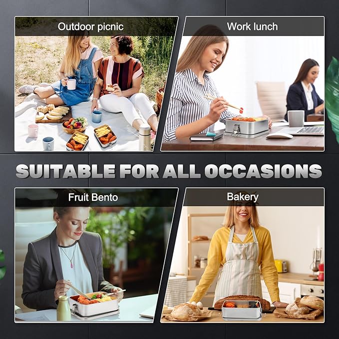 Umigy 4 Pcs Stainless Steel Food Containers Metal Bento Lunch Box Stainless Steel Food Storage Containers, Lockable Clips to Leak Proof, Reusable Dishwasher Snack Boxes for Work, Picnic (1200ml)