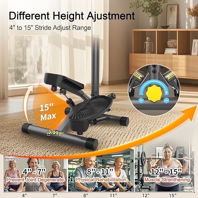 Stepper Machine with Resistance Bands, Mini Stepper with 300LBS Weight Capacity, Twist Stepper for Full Body Workout, Adjustable Step Height, Smooth and Quiet, Step Machine for Men Women