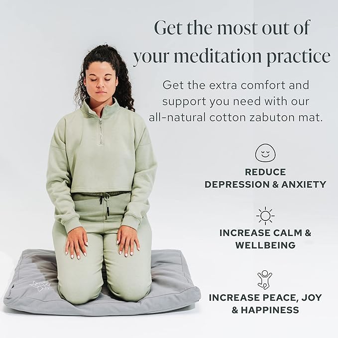 Mindful & Modern Zabuton Meditation Mat - Cotton Filled Yoga and Meditation Pad - Zabuton Meditation Cushion for Kneeling and Sitting Support - Large Rectangular Sitting Floor Pillow for Bench or Zafu