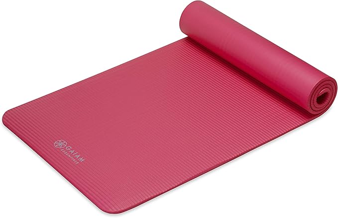 Gaiam Essentials Thick and Thin Yoga Mat Fitness & Exercise Mat with Easy-Cinch Carrier Strap