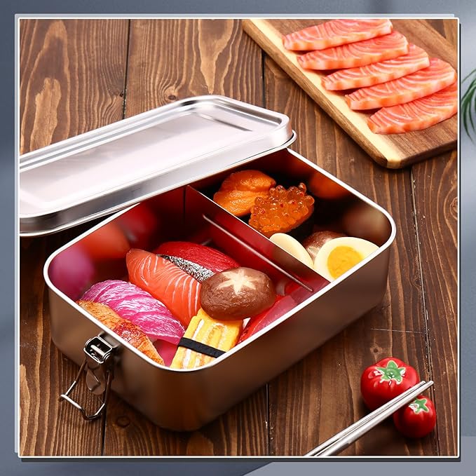 Umigy 8 Pcs Stainless Steel Food Containers Metal Bento Lunch Box Stainless Steel Food Storage Containers, Lockable Clips to Leak Proof, Reusable Dishwasher Snack Boxes for Work, Picnic (1400ml)