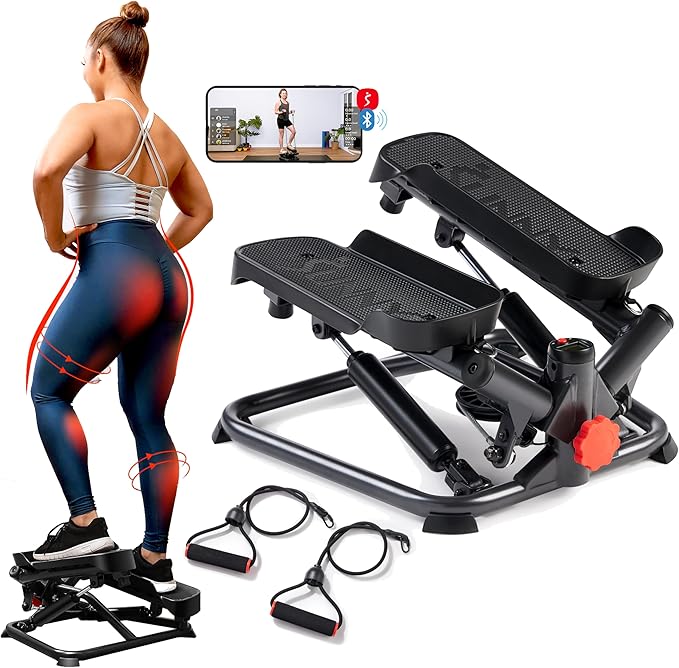Sunny Health & Fitness Mini Steppers for Exercise at Home, Stair Step Workout Machine, Full Body Cardio Equipment, with Optional Free SunnyFit App Connection and Resistance Band
