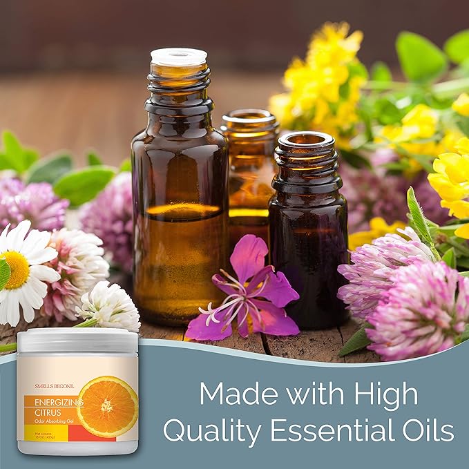 SMELLS BEGONE Air Freshener Odor Absorber Gel - 15 oz, Pack of 2 - Absorbs and Eliminates Odor in Pet Areas, Bathrooms, Cars, & Boats - Made with Essential Oils - Energizing Citrus Scent