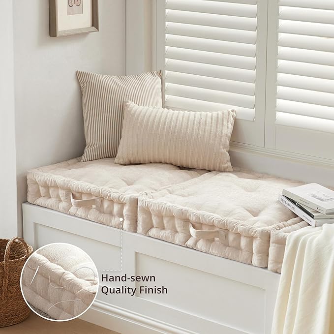 Intelligent Design Azza Large Cushion/Pouf, 24" W x 24" L x 5" H, Square Ivory with Handle