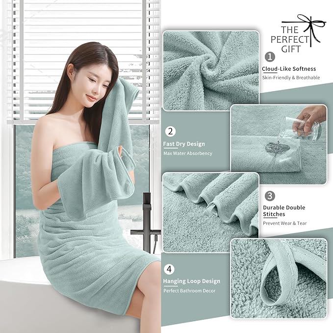 Extra Large Bath Sheet 4 Piece (35"x70")-Ultra Soft Oversized Bath Towel,Bath Sheet Towel Set for Bathroom Hotel,Ultra Highly Absorbent Quick Dry Shower Towel Set for Adults,Bathroom Towel-Aqua