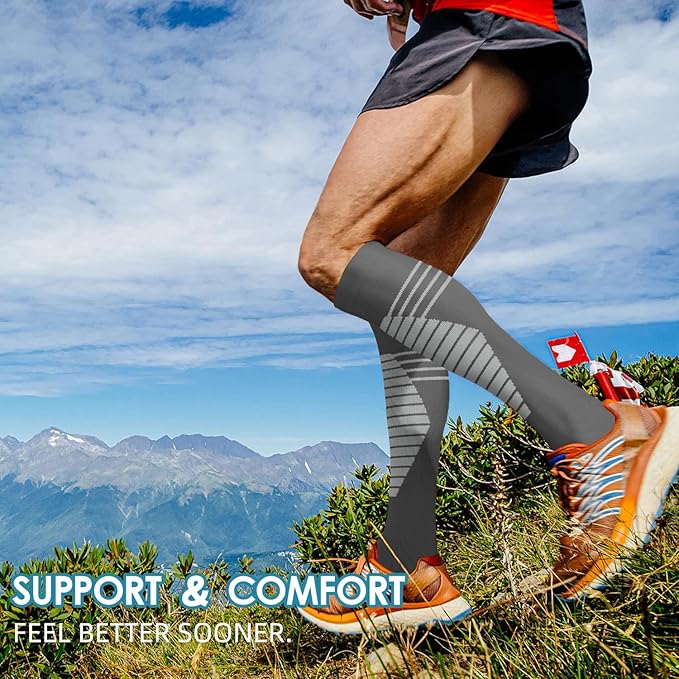 Graduated Compression Socks for Women&Men 20-30mmhg Knee High Socks Travel Hiking Running Stocking