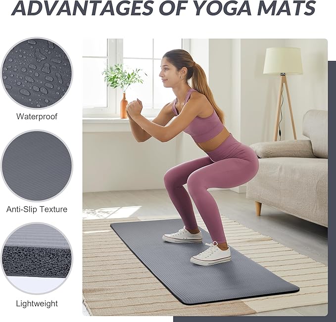 Quality Exercise Yoga Mat, 1/2-Inch Thick High-Density Foam for Full-body workout, Anti-Tear and non-slip Surface, Includes Carry Strap for Home & Studio Workouts,Multiple Options
