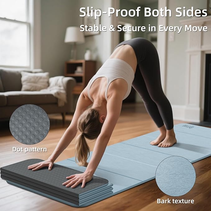 Foldable Yoga Excercise Mat 71"L x 24"W, Odourless Light Weight POE Mat For Home Fitness and Gym Workouts, 1/4 inch Non-slip Design for All Types of Yoga Pilates