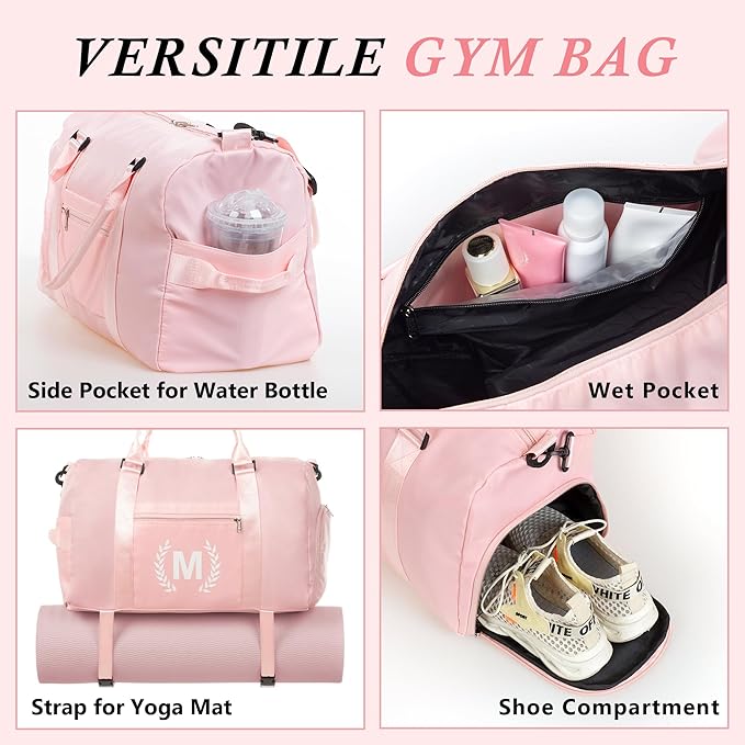 Gym & Sports Duffle Bag, Pink, Y Size, Polyester, Water-Resistant, 20"L x 11"W x 13"H, 5 Compartments, Zipper Closure, Web Handle, Fixed Strap, Travel & Everyday Use