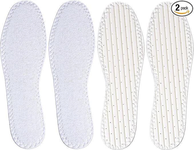 Happystep Cotton Terry Cloth Insoles, Barefoot Shoe Inserts, Sweat Absorption, Odor Control, Moisture-Wicking, Washable and Reusable, Zero Drop Shoe Insoles, 2 Pairs of White (Women Size 7)
