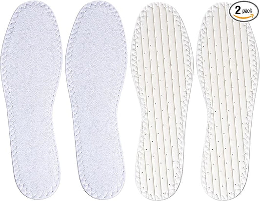 Happystep Cotton Terry Cloth Insoles, Barefoot Shoe Inserts, Sweat Absorption, Odor Control, Moisture-Wicking, Washable and Reusable, Zero Drop Shoe Insoles, 2 Pairs of White (Men Size 8)
