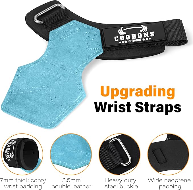 Lifting Wrist Straps for Weightlifting, Double Layer Leather for Weight Lifting Wrist Wraps, Deadlifts, Heavy Powerlifting and Adjustable Wrist Hooks for Strength Training, Gym Workouts Men/Women