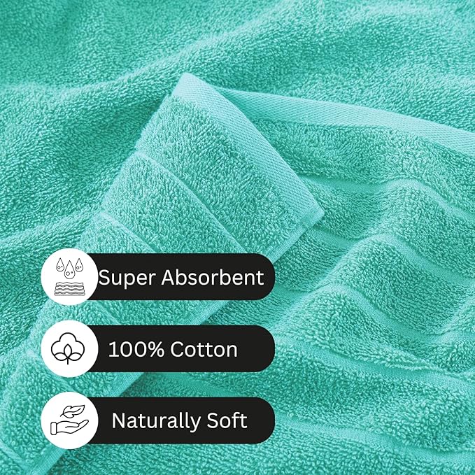 Casa Platino 100% Cotton Premium Bathroom Towel Set - 12 Pieces - Ring Spun, Quick Dry, Super Soft & Highly Absorbent - 4 Bath Towels, 4 Washcloths, 4 Hand Towels for Bathroom - Pre Shrunk - Aqua Sky