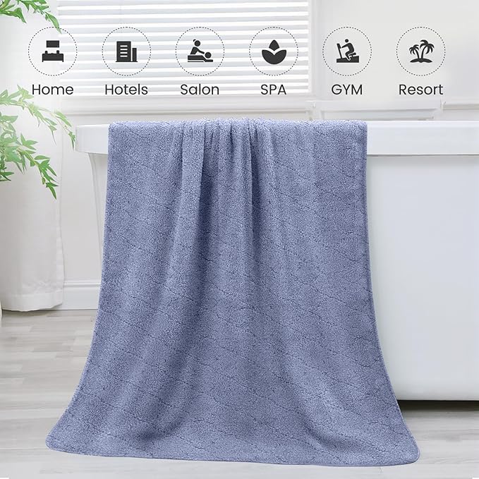 JML Microfiber Bath Towels, Oversized, Ultra Soft, Super Absorbent and Fast Drying, No Fading Large Bathroom Towel Set for Sport, Travel, Fitness, SPA and Yoga (Coral Fleece - Blue, 30 in x 60 in)