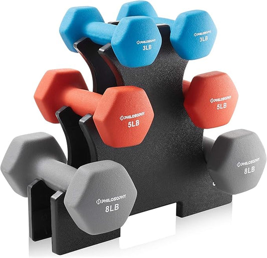 Philosophy Gym Neoprene Dumbbell Hand Weights, Set of 6 with Stand