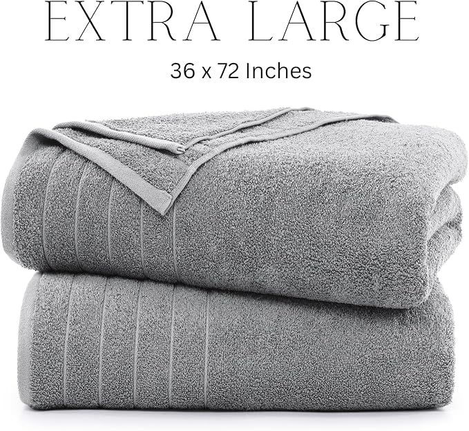 Casa Platino Bath Sheets 2 Pack (36"x 72"), 100% Ring Spun Cotton Bathroom Towels, Soft, Absorbent, Quick Drying - Ultimate Grey