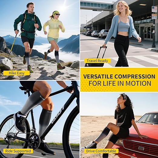 CAMBIVO Gradient Calf Compression Sleeves, 20-30 mmHg Medical Footless Compression Socks for Shin Splints, Leg Fatigue, Travel, Running, Standing & Daily Wear – Stylish Leg Support for Men & Women