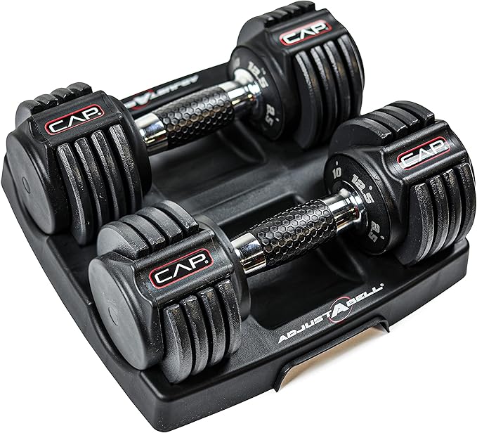CAP Barbell ADJUSTABELL Adjustable Round Dumbbell Weights - Singles & Pairs | 12.5 lb, 25 lb & 55 lb | Multiple Handle Options