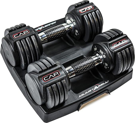 CAP Barbell ADJUSTABELL Adjustable Round Dumbbell Weights - Singles & Pairs | 12.5 lb, 25 lb & 55 lb | Multiple Handle Options
