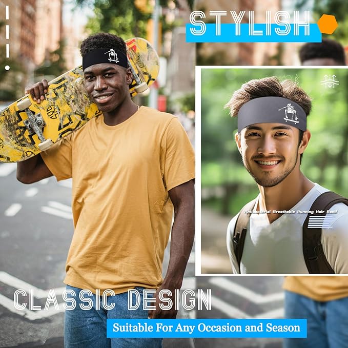 Sport Headbands for Men Sweat Band Head Bands 3pcs Sweatbands for Mens Workout Cooling Headband